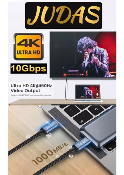 C4 Type-C To Type-C 5A/100W/10GBPS Şarj Data ve 4K Görüntü Aktarım Kablosu -2mt