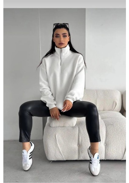 Unısex Dik Yaka Fermuarlı 3 Iplik Sweat