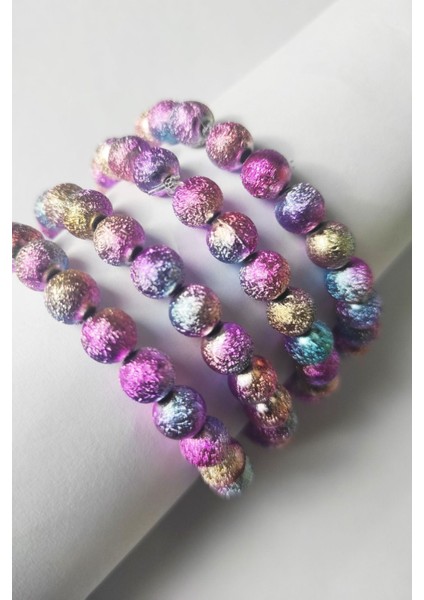 2 Adet Pembe Geçişli Renkli Sim Boncuklu Bileklik - Esnek Misinalı Bileklik