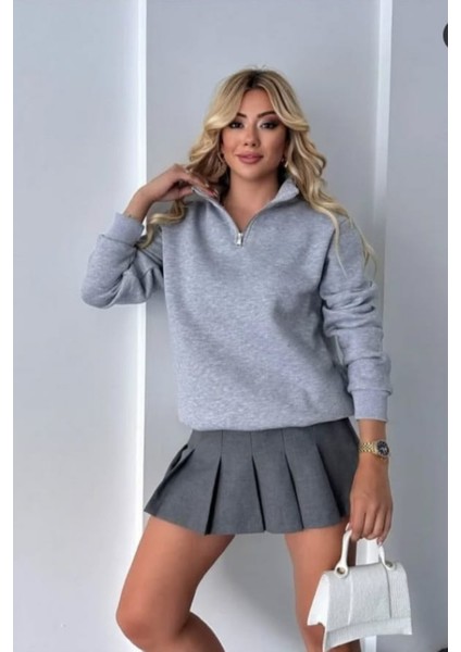 Unısex Dik Yaka Fermuarlı 3 Iplik Sweat