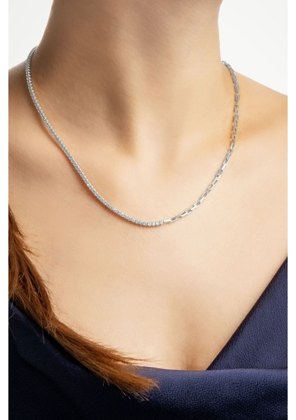 Zarafet 18 Ayar Beyaz Altın Kaplama 45 cm Gümüş Su Yolu Kolye fırsatları