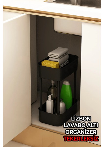 Lizbon Çok Amaçlı 2 Katlı Banyo Organizer Düzenleyici Dolap Içi Tezgah Altı Tekerleksiz Organizer