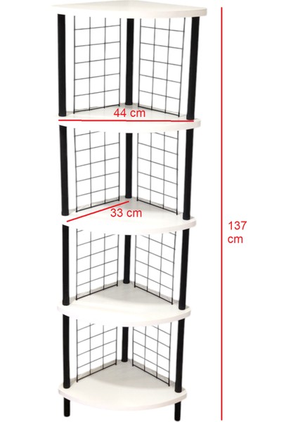 Yüksek  5 Raflı Dekoratif Köşe Rafı Aksesuar Rafı Kitaplık