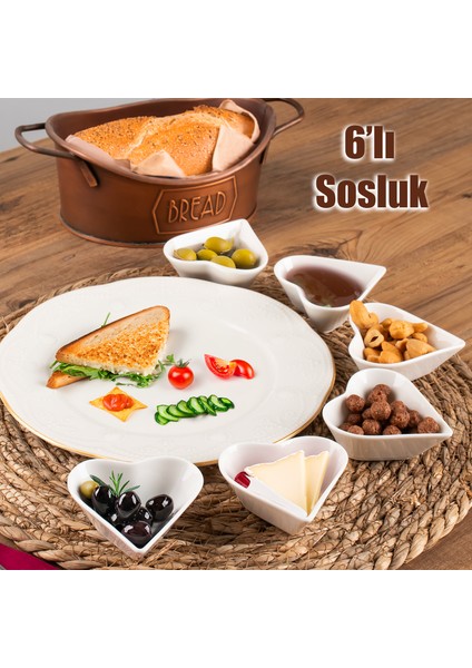 Bone 6'Lı Kalpli Sunumluk Kase Mini Çerezlik Şekerlik Reçellik Sosluk Çerezlik Kase Seti fiyatları
