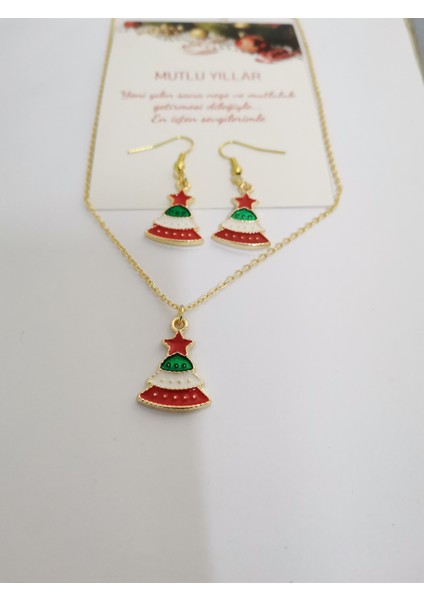 Yılbaşı Hediyesi Yeni Yıl Hediye Noel Temalı Charm Kolye ve Küpe