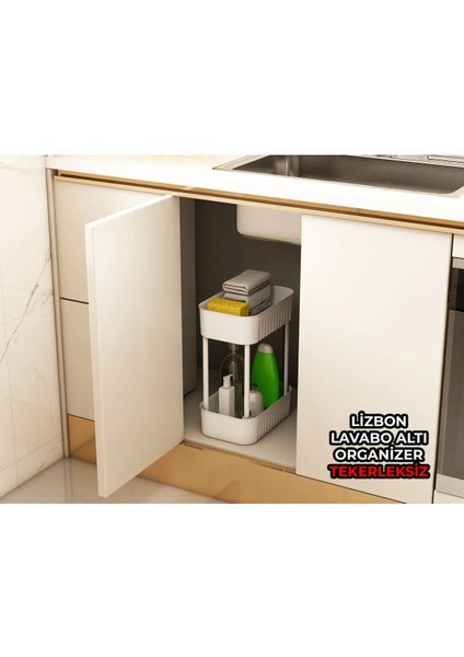 Lizbon Çok Amaçlı 2 Katlı Banyo Organizer Düzenleyici Dolap Içi Tezgah Altı Tekerleksiz Organizer