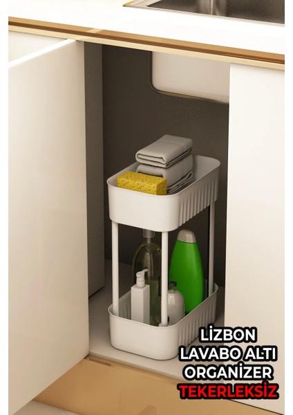 Lizbon Çok Amaçlı 2 Katlı Banyo Organizer Düzenleyici Dolap Içi Tezgah Altı Tekerleksiz Organizer