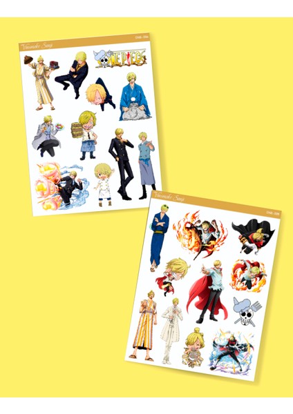 Vinsmoke Sanji - One Piece 2'li Sticker Etiket Seti Anime Çıkartmaları - Karabacak Sanji