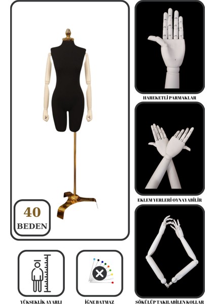40 Beden Gold Ayaklı Pantolon Giyebilen Terzi Mankeni Vitrin Mankeni Prova Mankeni