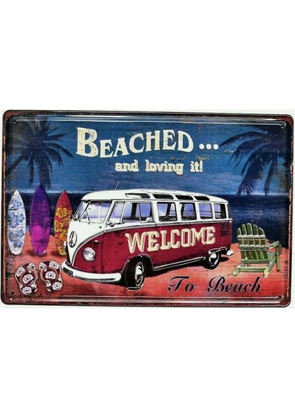 Koleksiyon Beached Vw Bus Metal Plaka Levha 20X30CM