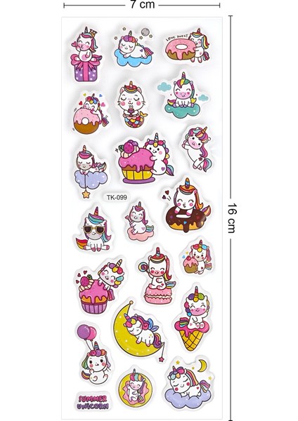 Unicorn Kabartmalı Sticker Yapıştırma Çocuk Çıkartmaları