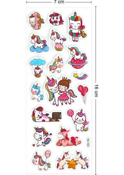 Pony Renkli Unicorn Kabartmalı Sticker Yapıştırma