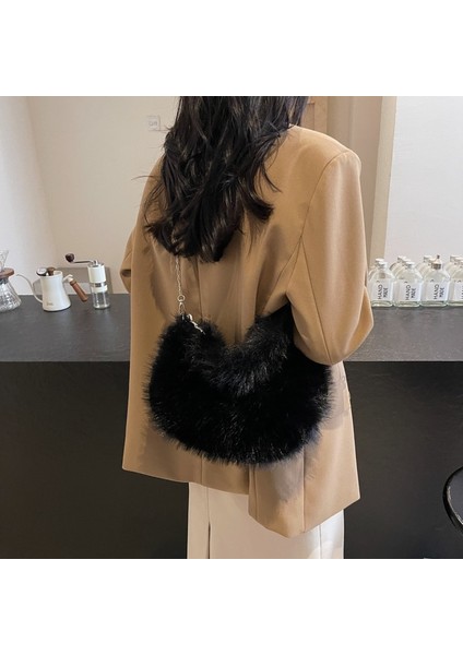 Sonbahar Yumuşak Peluş Küçük Süt Çantası 2024 Yeni Çanta Omuz Çantası Taşınabilir Işe Gidiş-Geliş Çok Yönlü Kürk Çanta Crossbody Çanta (Yurt Dışından)