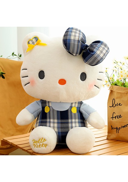Retro Ekose Etek Hello Kitty Bez Bebek Bebek Yastık Kız Peluş Oyuncak 45 cm (Yurt Dışından)