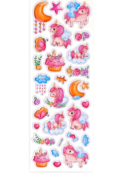 Unicorn Sticker Kabartmalı Çıkartma Etiket Sticker