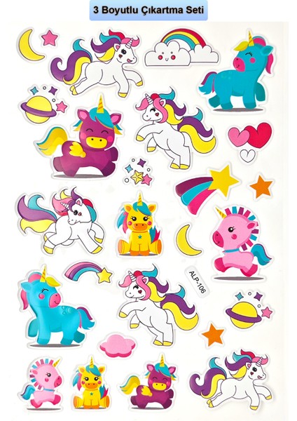 Unicorn Sticker Kabartmalı Çıkartma Etiket Sticker