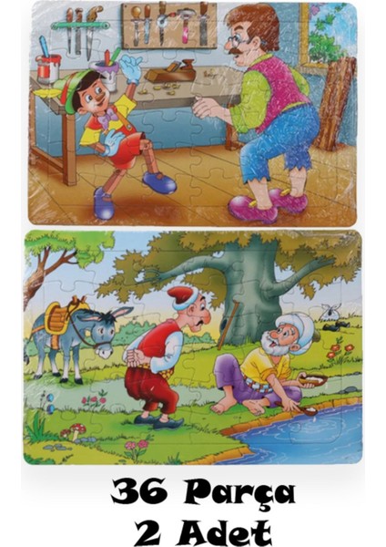 2 Adet 36 Parça Karton Yapboz Puzzle 4-5 Yaş - Arkası Sürpriz Boyamalı - 33X23 cm