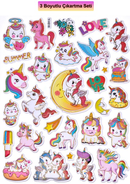 Sevimli Unicorn Kabartmalı Çıkartma Etiket Sticker Çocuk Stickerları