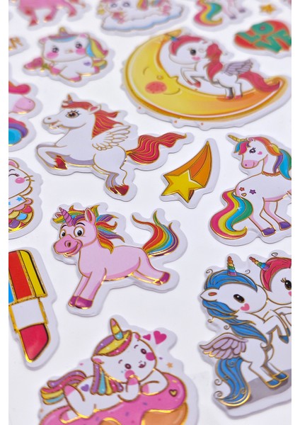 Sevimli Unicorn Kabartmalı Çıkartma Etiket Sticker Çocuk Stickerları