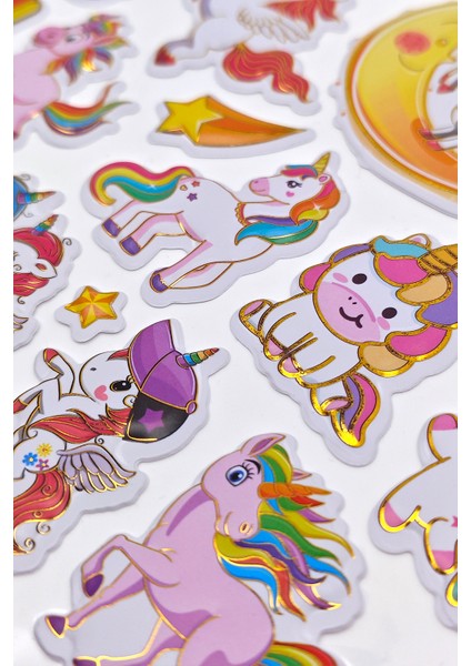 Sevimli Unicorn Kabartmalı Çıkartma Etiket Sticker Çocuk Stickerları