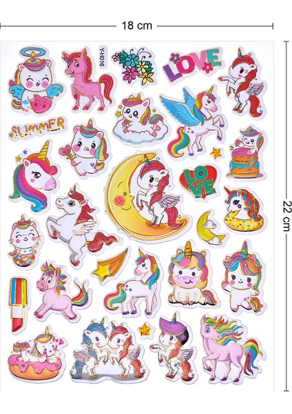 Sevimli Unicorn Kabartmalı Çıkartma Etiket Sticker Çocuk Stickerları