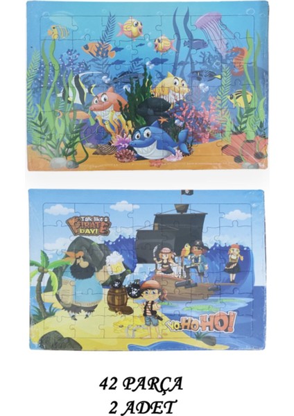 2 Adet 42 Parça Karton Yapboz Puzzle 4-5 Yaş - Arkası Sürpriz Boyamalı - 33X23 cm - 3