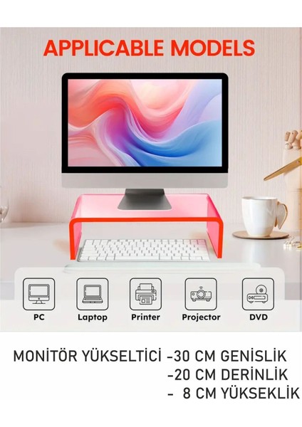 Pleksi Laptop-Monitör Yükseltici Kırmızı Transaparan --30X20X8CM--