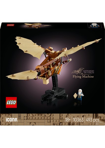 ® Icons Leonardo da Vinci'nin Uçan Makinesi 10363 - Tarih Seven Yetişkinler için Dekoratif Model Yapım Seti (493 Parça)