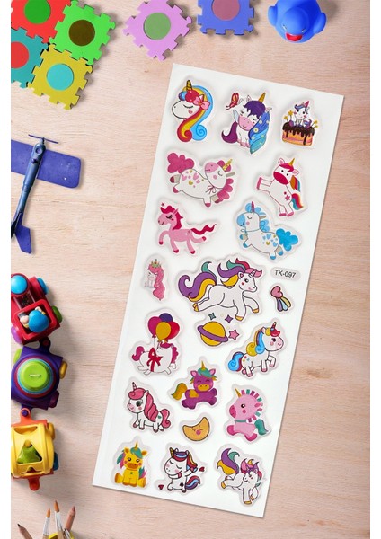 Pony Renkli Unicorn Kabartmalı Sticker Yapıştırma