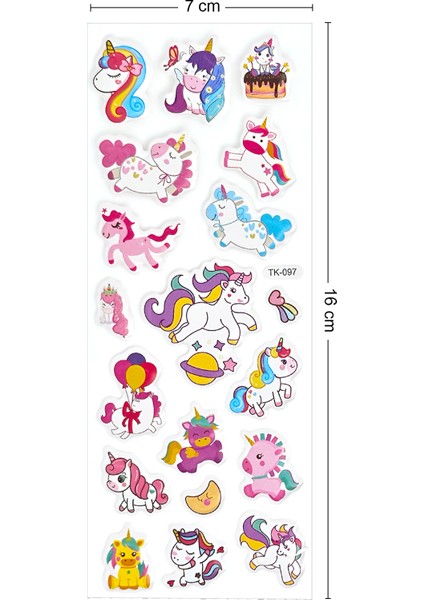 Pony Renkli Unicorn Kabartmalı Sticker Yapıştırma