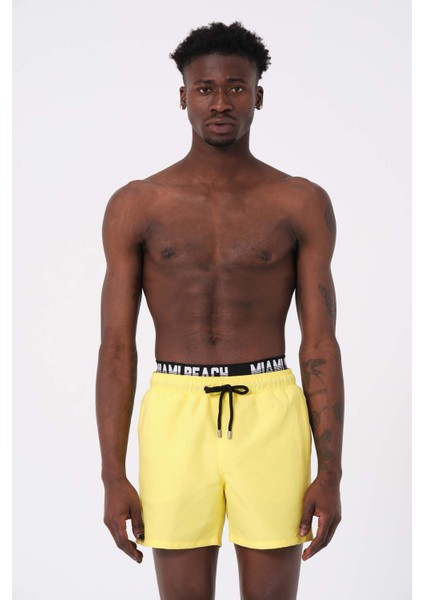 Boxer Lastikli Sarı Standart Boy Erkek Deniz ve Havuz Şortu