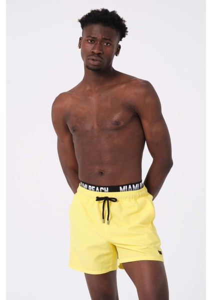Boxer Lastikli Sarı Standart Boy Erkek Deniz ve Havuz Şortu