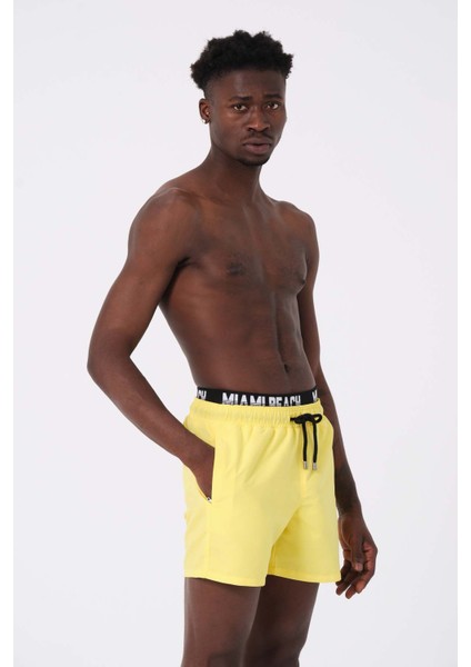 Boxer Lastikli Sarı Standart Boy Erkek Deniz ve Havuz Şortu