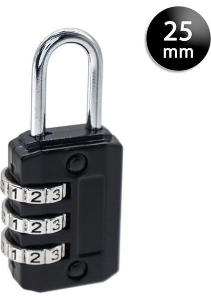 YMK-1325 Üç Basamaklı Şifreli Asma Kilit Siyah 25 mm