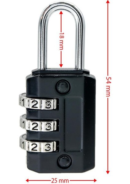 YMK-1325 Üç Basamaklı Şifreli Asma Kilit Siyah 25 mm