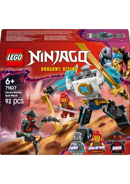 ® NINJAGO® Zane’in Savaş Zırhı Mech’i 71827 - 6 Yaş ve Üzeri Çocuklar için 3 Minifigürlü Yaratıcı Oyuncak Yapım Seti (92 Parça)