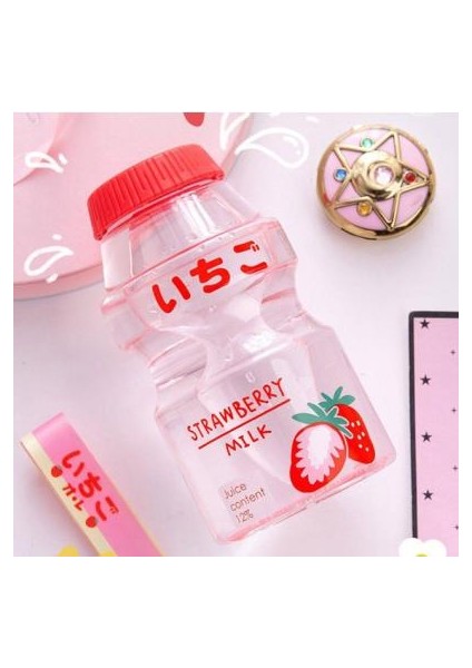 Sevimli Plastik Korean Strawberry Milk Askılı Şişe