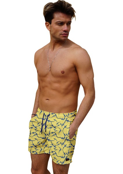 Sarı Balık Desenli Standart Boy Mayo Deniz Şortu fiyatları