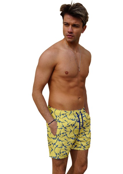 Sarı Balık Desenli Standart Boy Mayo Deniz Şortu modelleri