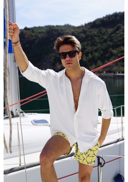 Sarı Balık Desenli Standart Boy Mayo Deniz Şortu indirimleri