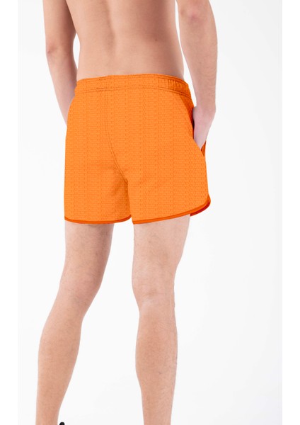 Turuncu Yazı Desenli Erkek Mini Boy Mayo Deniz Şortu indirimleri