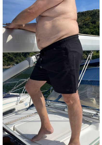Erkek Büyük Beden Siyah Düz Renk Standart Boy Mayo Deniz Şortu modelleri