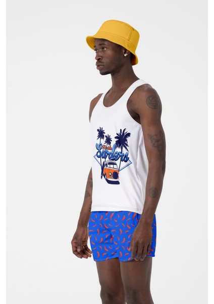 Saks Mavi Desenli Standart Boy Mayo Deniz Şortu modelleri