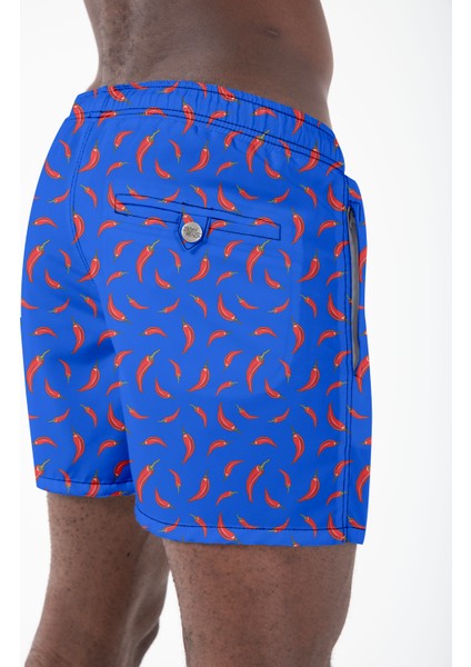 Saks Mavi Desenli Standart Boy Mayo Deniz Şortu indirimleri