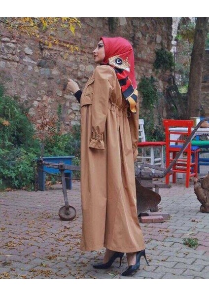6302-İNTER Büzgülü Trençkot Camel