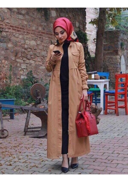 6302-İNTER Büzgülü Trençkot Camel