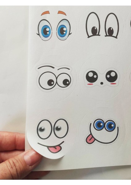 48 Adet 4 cm Sevimli Gözler Baskılı Yuvarlak Etiket Sticker