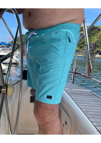Erkek Büyük Beden Mint Düz Renk Standart Boy Mayo Deniz Şortu