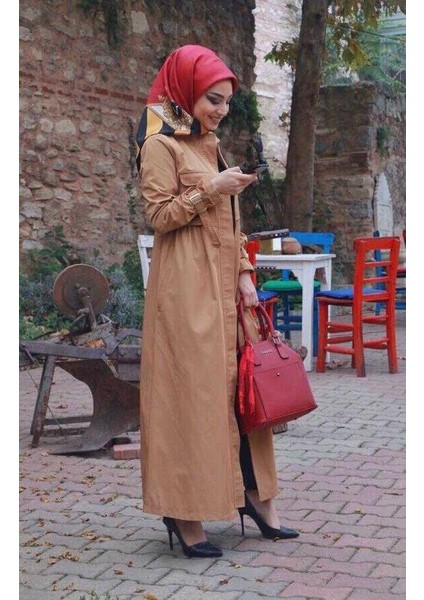 6302-İNTER Büzgülü Trençkot Camel