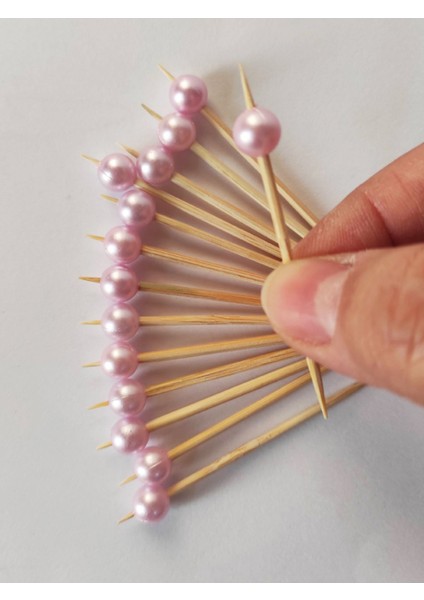 100 Adet Dekoratif Lila Top Incili Kokteyl Kürdanı 6,5 cm - Inci 8 mm - Incili Kürdan fiyatları